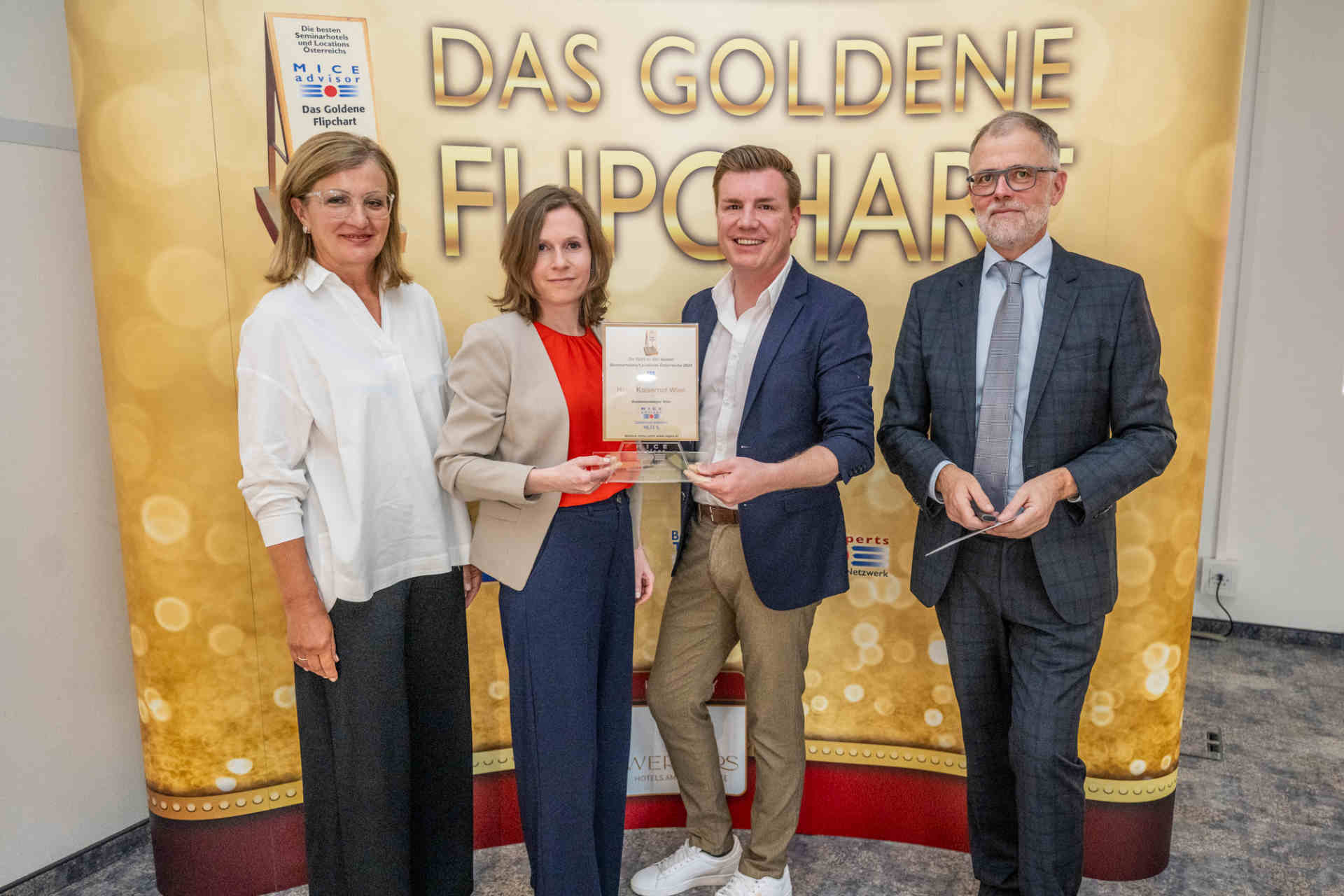 Pictured from left to right: Elfi Schenkel (Tagen in Österreich), Michaela Praschl, Gilbert Kratschmann (Kaiserhof Wien) and Thomas Wolfsegger (Tagen in Österreich), photo provided